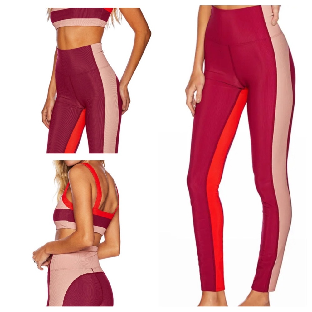 Beach Riot Color-Block Rib Leggings Merlot XS NWOT